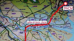 Sơ đồ hướng tuyến đường sắt TPHCM - Cần Thơ do Viện Khoa học và Công nghệ Phương Nam nghiên cứu.