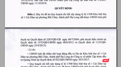 Hủy bỏ đồ án Quy hoạch chi tiết xây dựng tỷ lệ 1/500 Khu biệt thự só 1 Cái Dăm tại phường Bãi Cháy, TP Hạ Long.