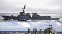 Hai tàu USS Stockdale, DDG-106 (trên) và USNS Pecos, T-AO-197 (dưới) đã đi xuyên eo biển Đài Loan hôm 28.11