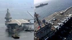 Tàu Sơn Đông Trung Quốc (trái) và tàu USS Abraham Lincoln CVN-72 của Mỹ có thể sẽ đụng đầu nhau trên Biển Đông. Ảnh: Đa Chiều.