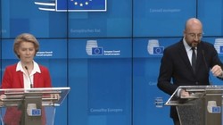 Chủ tịch Ủy ban châu Âu Ursula von der Leyen tuyên bố chính thức đóng cửa Liên minh châu Âu (Ảnh: Đông Phương).