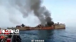 Chiếc Konarak bị trúng tên lửa bốc cháy trước khi bị chìm (Ảnh: Sohu).