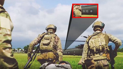 Hình ảnh trong phim EXCELLENCE: lính lực lượng đặc biệt Mỹ ở cạnh chiếc trực thăng mang chữ "Lục quân" và logo của quân đội Đài Loan, cho thấy họ đang hoạt động trên đất Đài Loan (Ảnh: Lianhe).