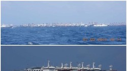 Tàu cá chở dân binh Trung Quốc neo đậu dày đặc ở gần bãi Ba Đầu (Ảnh: Đông Phương).