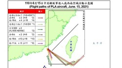 Sơ đồ đường bay của 28 máy bay PLA hôm 15/6 do quân đội Đài Loan công bố (Ảnh: CNA).