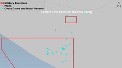 Khu vực Quân đội Trung Quốc diễn tập đã lấn qua đường trung tuyến Vịnh Bắc Bộ kéo dài, sâu sang vùng biển thuộc Vùng đặc quyền kinh tế và thềm lục địa Việt Nam (Ảnh: @Duan Dang).