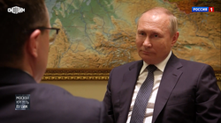 Tổng thống Nga Putin trả lời Đài Rossia-1, cảnh báo trả đũa nếu Mỹ cung cấp dàn phóng tên lửa nhiều nòng cho Ukraine (Ảnh: RIA).