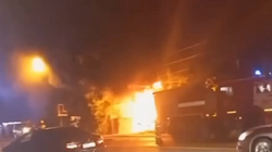 Ảnh chụp thời điểm chiếc xe do Darya Dugina cầm lái phát nổ (Ảnh: Telegram).