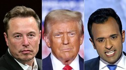 Ông Donald Trump rất tin tưởng hai doanh nhân Elon Musk và Vivek Ramaswamy sẽ giúp ông làm tinh gọn bộ máy chính quyền (Ảnh: Worldjournal)