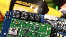 Chip MediaTek trên bảng mạch tại gian hàng MediaTek trong triển lãm Computex 2015 tại Đài Bắc, Đài Loan. Ảnh REUTERS/Pichi Chuang
