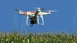 Một chiếc drone đang thu thập thông tin để phân tích cánh đồng ngô. Ảnh: Dronetechnews