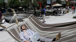 Một kỹ sư của Facebook nằm võng trong giờ làm việc. Ảnh: Business Insider