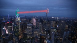 Minh họa thông tin sẽ an toàn hơn khi được truyền đi giữa hai nút lượng tử trong một đô thị lớn (Ảnh: Duke University)