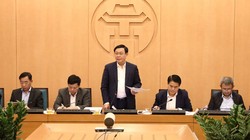 Bí thư Thành ủy Hà Nội Vương Đình Huệ chủ trì cuộc họp Ban Chỉ đạo phòng chống dịch bệnh COVID-19 TP. Hà Nội sáng nay 7/3. (ảnh: Gia Huy)