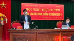 Bộ trưởng Nguyễn Thanh Long cùng Bí thư Tỉnh uỷ Hải Dương Phạm Xuân Thăng chủ trì hội nghị trực tuyến tại vùng dịch Hải Dương.
