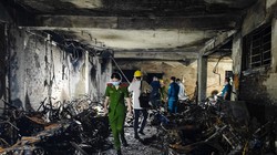 Hiện trường vụ cháy chung cư mini ở Khương Hạ (ảnh SKDS)