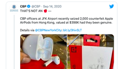Hình ảnh tai nghe OnePlus Buds đăng trên Twitter của CBP và phản hồi của OnePlus Mỹ.