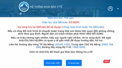 Giao diện ứng dụng khai báo y tế bằng QRcode được Đà Nẵng triển khai để kiểm soát phòng dịch COVID-19