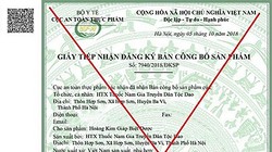 Giấy tiếp nhận đăng ký bản công bố sản phẩm này là giả mạo, không phải do Cục An toàn thực phẩm cấp. (ảnh Cục ATTP)