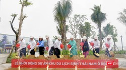 Các đại biểu thực hiện nghi thứckhởi động dự án Khu du lịch sinh thái Nam Ô tại phường Hòa Hiệp Nam, quận Liên Chiểu, TP Đà Nẵng