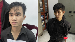 Hai đối tượng Nguyễn Mạnh Cường (bên trái) và Trần Văn Trí tại cơ quan công an