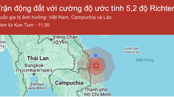 Vị trí trận động đất xảy ra vào khoảng 11h35 ngày 28/7 tại tỉnh KonTum khiến nhiều nhà cửa ở Đà Nẵng bị rung lắc