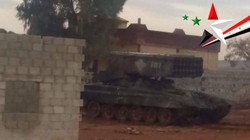 Pháo phản lực nhiệt áp TOS - 1A quân đội Syria ở Đông Ghouta - ảnh Muraselon