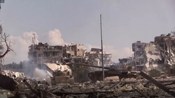 Toàn cảnh khu vực các quận Yarmouk vừa giải phóng. Ảnh Video kênh Ruptly