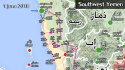 Bản đồ cuộc tấn công của Liên minh quân sự Ả rập Xê út và cuộc phản conong của lực lượng Houthi. Ảnh South Front