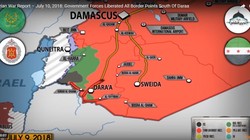 Quân đội Syria giải phóng toàn bộ tuyến biên giới tình Daraa với Jorrdan. Ảnh video SouFront
