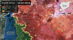 Chiến tuyến Daraa tính đến ngày 16.07.2018, lực lượng Hồi giáo cực đoan tháo chạy về tỉnh AlQunetra. Ảnh minh họa Masdar News