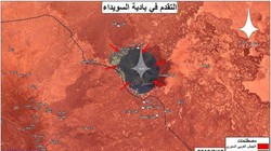 Quân đội Syria bao vây IS trên hẻm núi Al-Safa. Ảnh bản đồ Masdar News