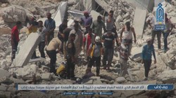 Vụ nổ san phẳng nhiều tòa nhà lân cận ở idlib. Ảnh trang Iba, cơ quan truyền thông chính thức của HTS