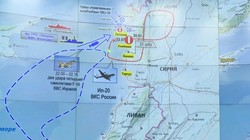 Bản đồ tình huống không kích của tốp máy bay Israel. Ảnh Bộ Quốc phòng Nga.