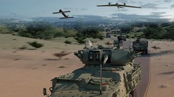 Xe thiết giáp Stryker của tập đoàn General Dynamics, phối kết hợp với drone trinh sát và tên lửa hành trình tự sát. Ảnh minh họa: Popular Mechanic.