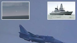Tàu khu trục Hoàng gia Anh và các máy bay của không quân Nga. Ảnh Rusvesna