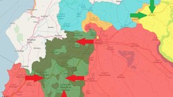 Các hướng tấn công của quân đội Syria và liên minh quân sự FSA và quân đội Thổ Nhĩ Kỳ, theo truyền thông đối lập Syria. Ảnh minh họa SyriaWarNews
