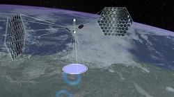 Sơ đồ cụm pin mặt trời trong không gian cung cấp điện năng cho trái đất. Ảnh RechWireAsia