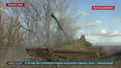 Pháo tự hành (ACS) 2S1 "Gvozdika" thuộc đơn vị Hải quân đánh bộ Bắc Cực chiến đấu trên chiến trường Donetsk. Ảnh Video TV Zvezda.