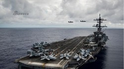 Tàu sân bay động cơ hạt nhân Carl Vinson, Hạm đội 3, Hải quân Mỹ rời Guam, đến Biển Đông. Ảnh: Sina