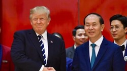 Tổng thống Mỹ Donald Trump và Chủ tịch nước Trần Đại Quang tại tiệc chiêu đãi tối ngày 11/11/2017. 