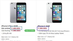 Giá bán iPhone 6 Plus đang thấp hơn cả iPhone 6. Ảnh chụp màn hình.