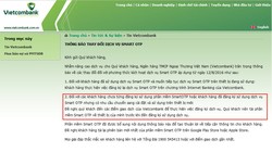 Thông báo trên website của Vietcombank