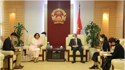 Thứ trưởng Phan Tâm tiếp đại sứ Samina Mehtab. Ảnh Mic