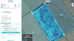 Một ví dụ về một hình ảnh shapefile được tạo ra bởi Hummingbird, cho thấy một mạng lưới các ô vuông kích thước 10x10 mét với nồng độ nitơ trên cây trồng.
