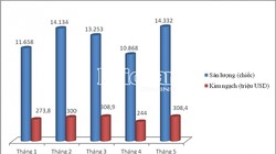 Kết quả nhập khẩu ô tô theo tháng trong 5 tháng đầu năm. Biểu đồ: T.Bình.