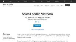 Thông tin Apple tuyển dụng vị trí Sales Leader tại Việt Nam (ảnh: website Apple)