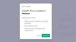 Người dùng Việt Nam khi truy cập vào trang ChatGPT được thông báo dịch vụ Plus đã sẵn sàng