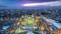 Hình ảnh công viên CP Park ở Băng Cốc, Thái Lan nhìn từ trên cao (Ảnh Landprocess)