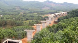 Cầu vượt Tây Hy trên tuyến La Sơn- Túy Loan đoạn qua huyện Phú Lộc (Thừa Thiên-Huế) đang được đẩy nhanh tiến độ thi công. (Ảnh: TTXVN).